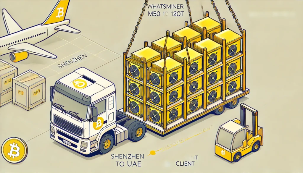 Miner Source 400pcs Whatsminer M50 120T shipping from Shenzhen to our UAE client